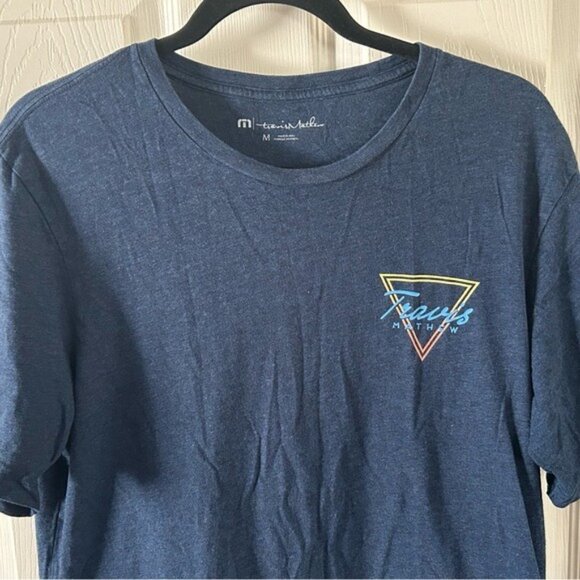 Travis Mathew Logo T-Shirt Blue Palm Trees Triangle Back Graphic Sz Medium Golf - Picture 2 of 16